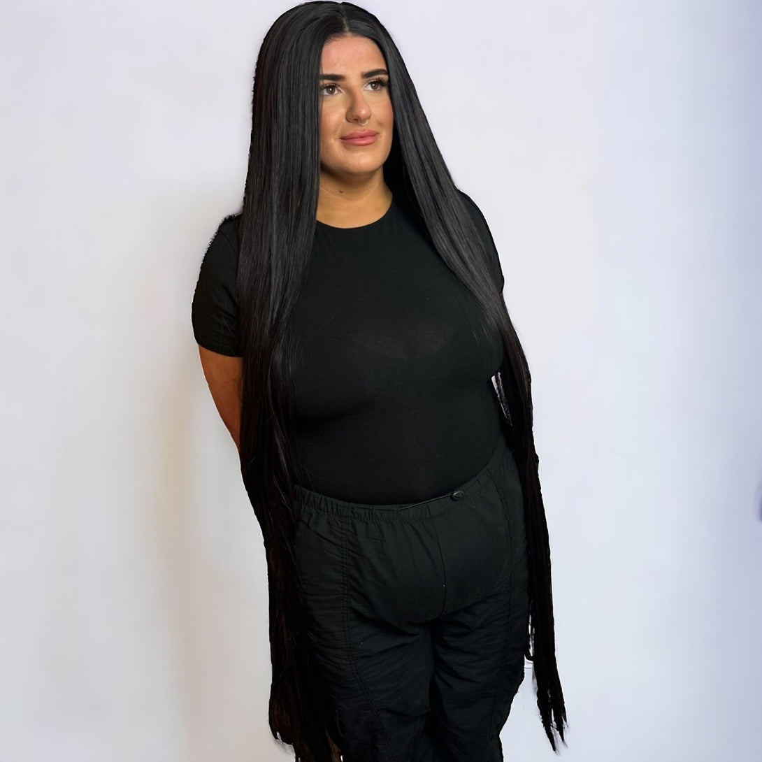 Miss Cardi - Black Extra Long Straight Synthetic Lace Front Wig