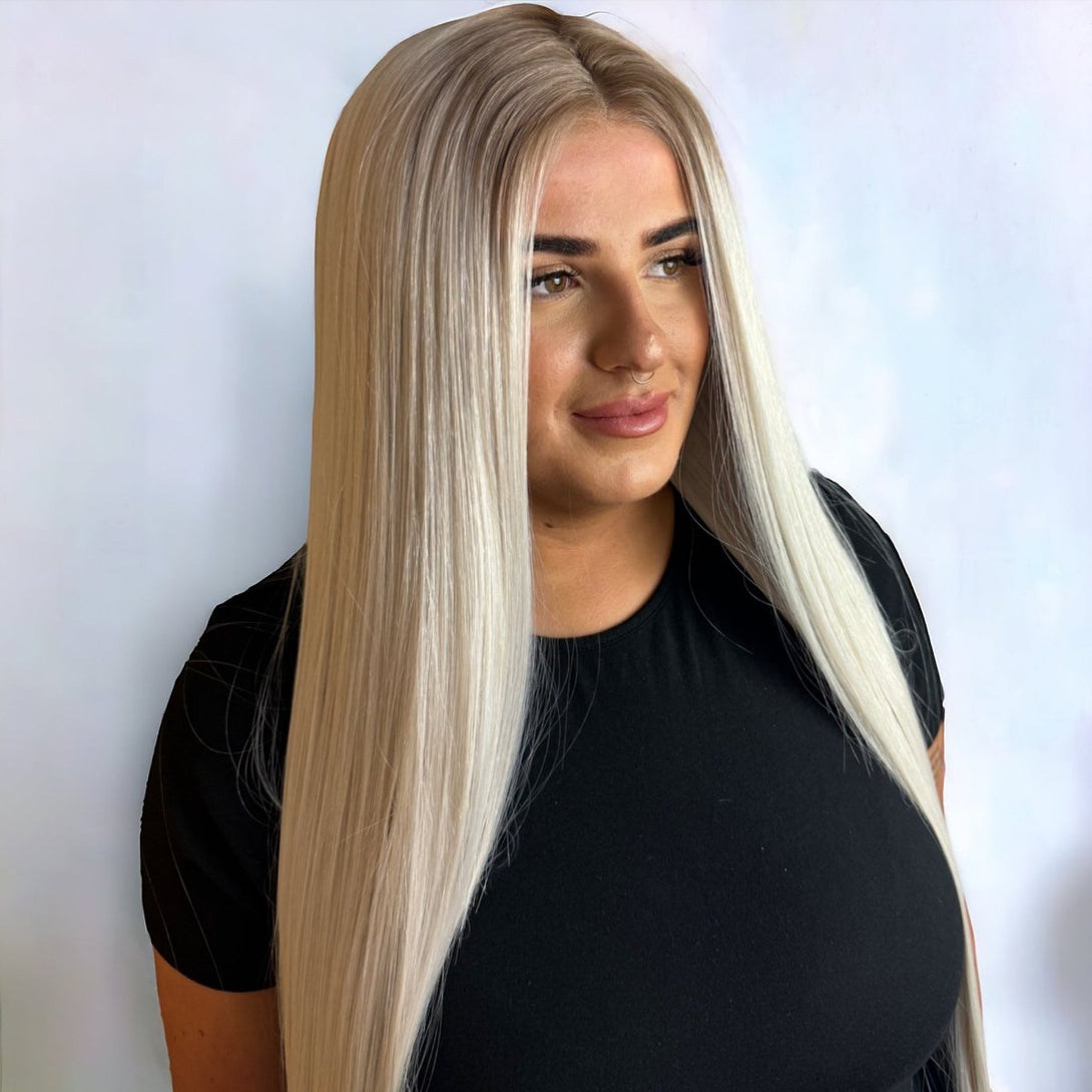 Miss Cardi - Rooted Blonde Platinum Extra Long Straight Synthetic Lace Front Wig