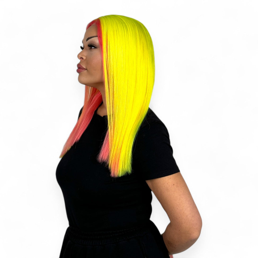 Miss Cosmic Burst | Cosmic Yellow & Pink 22” Human Hair Lace Front Wig