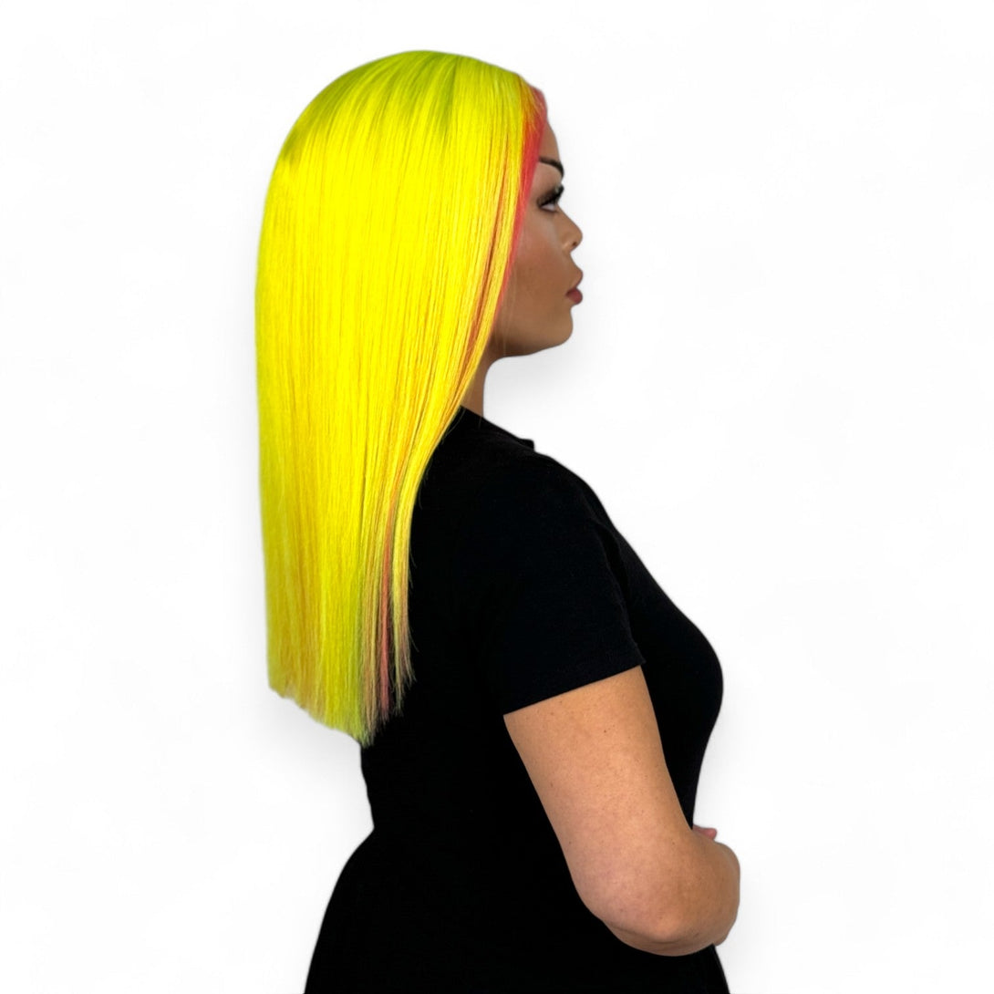 Miss Cosmic Burst | Cosmic Yellow & Pink 22” Human Hair Lace Front Wig