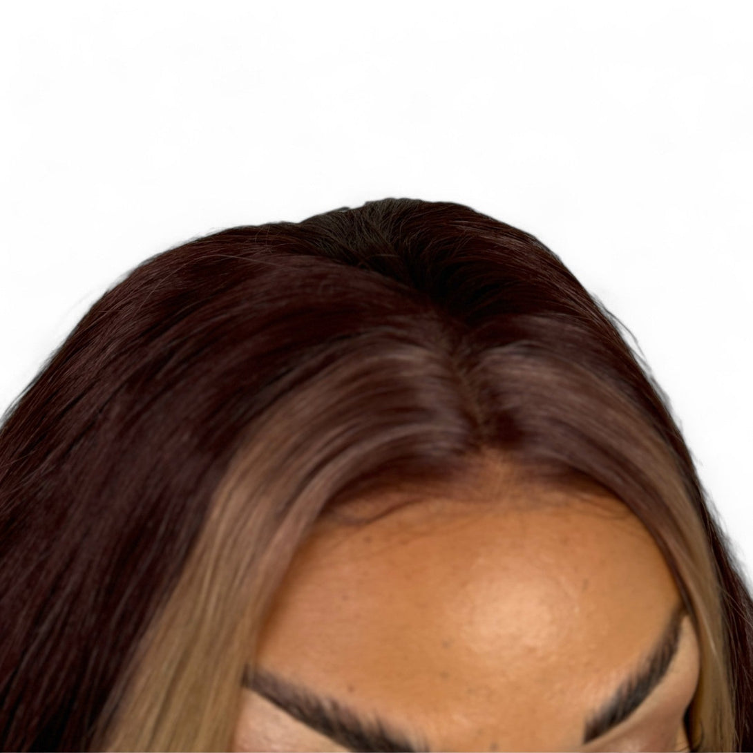 Miss Courtney | Dark Brown & Blonde 14” Synthetic Lace Front Wig