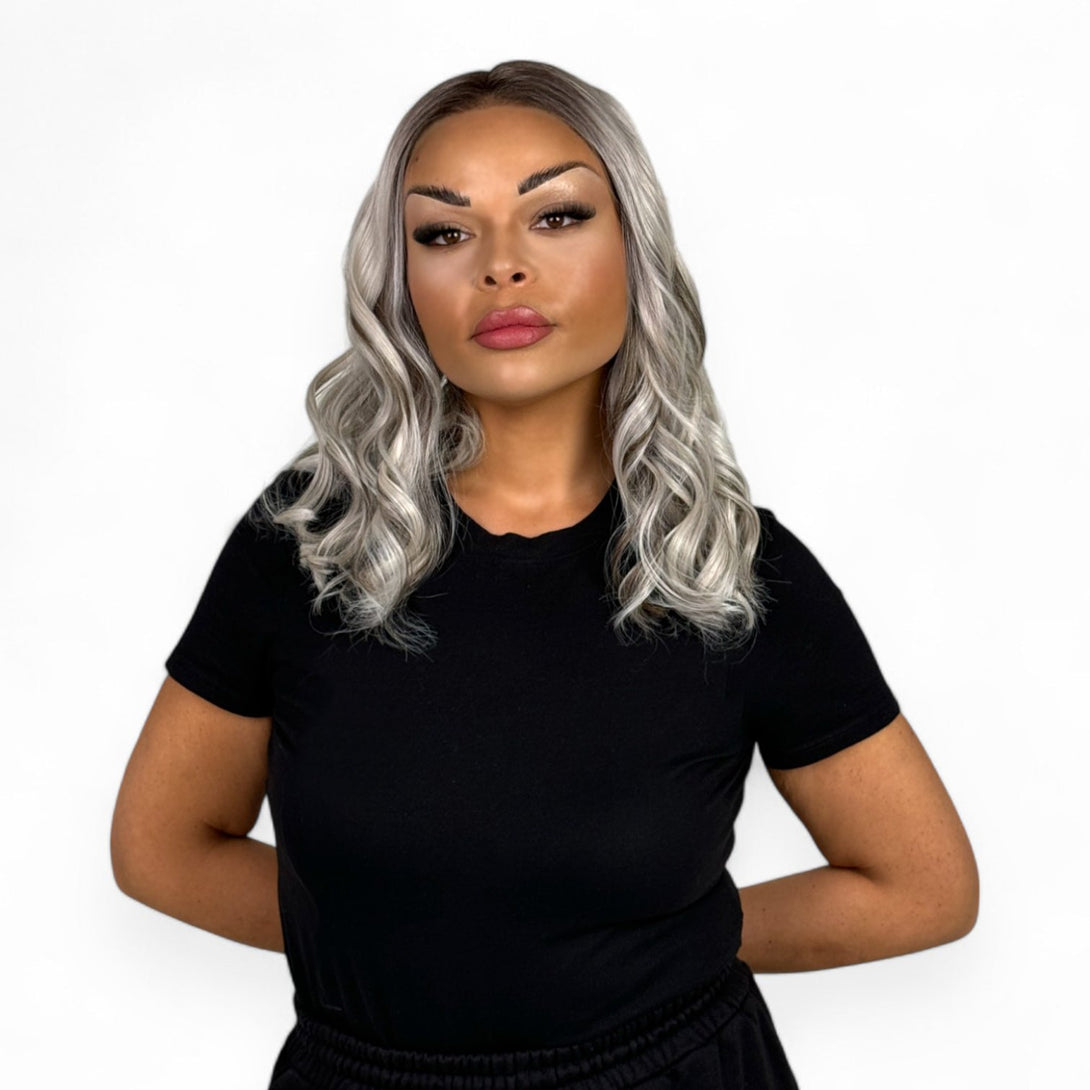 Miss Courtney | Mixed Ash Blonde 14” Synthetic Lace Front Wig