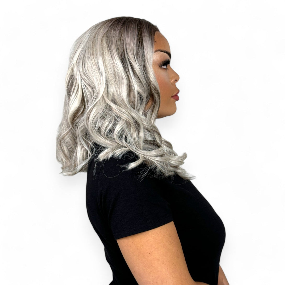 Miss Courtney | Mixed Ash Blonde 14” Synthetic Lace Front Wig