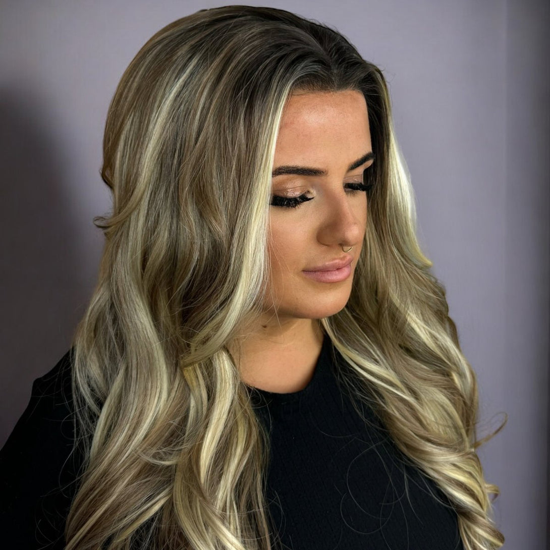 Miss Honey | Brown Rooted Mixed Blonde Balayage 26” Synthetic Lace Front Wig