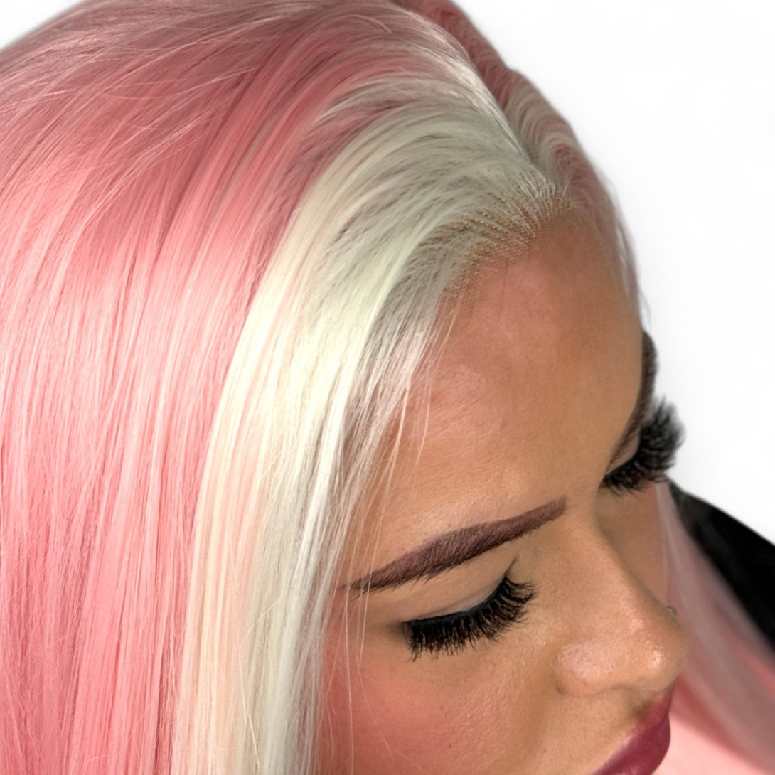 Miss Pink Ice | Pastel Pink & White 26" Synthetic Lace Front Wig