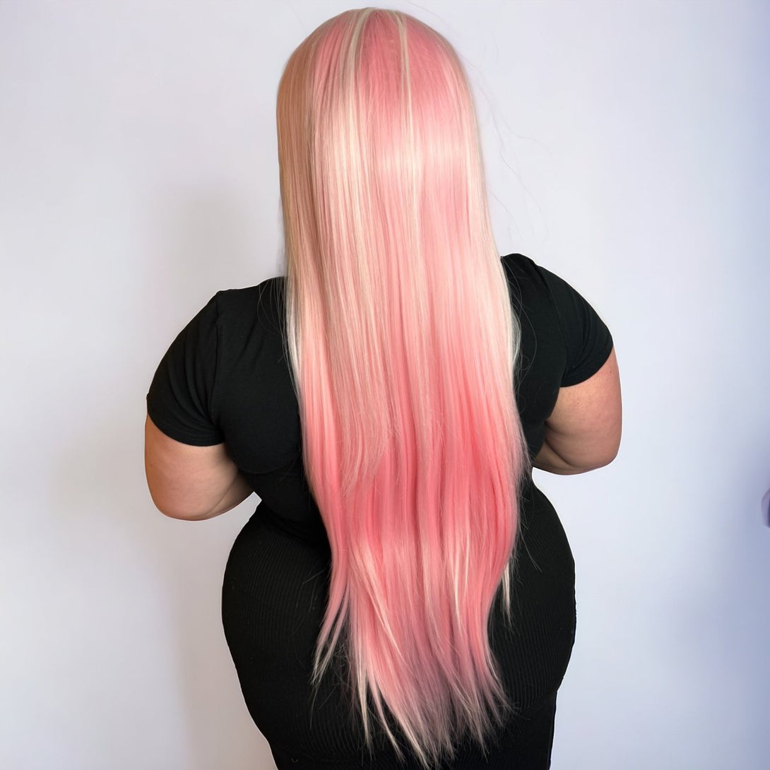 Miss Pink Ice - Pastel Pink White Money Piece Synthetic Lace Front Wig