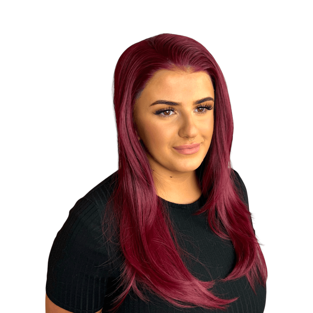 Miss Scarlet | Cherry Red 22” Straight Layered Synthetic Lace Front Wig