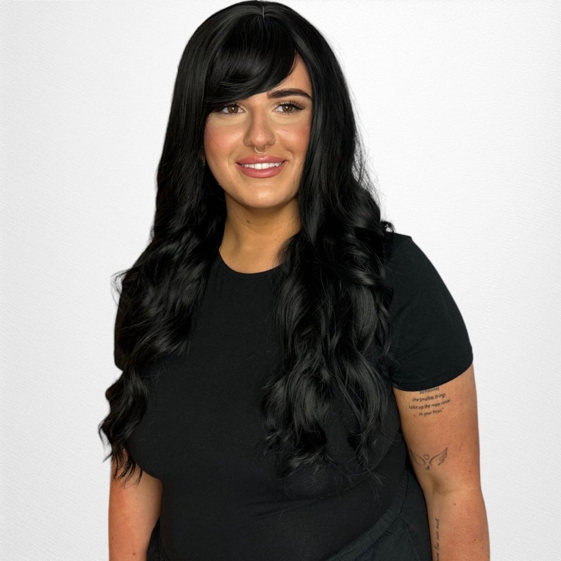 Sasha - Jet Black Curly Fringe Synthetic Wig