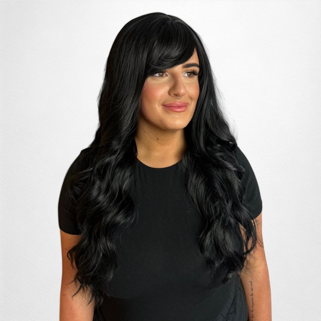 Sasha - Jet Black Curly Fringe Synthetic Wig