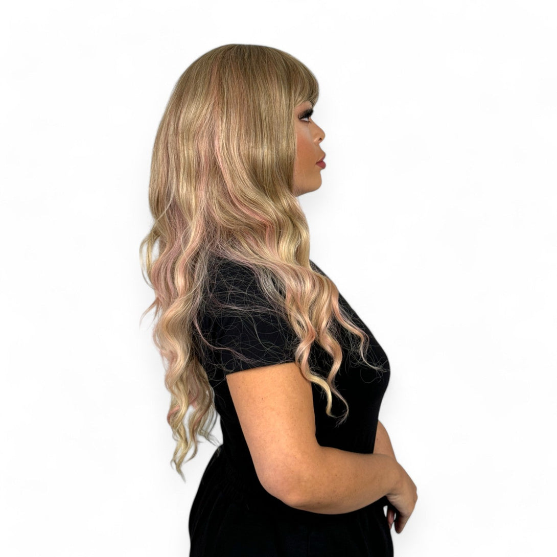 Sasha | Sun Kissed Blonde w/ Pink Highlights Fringe 24" Synthetic Wig