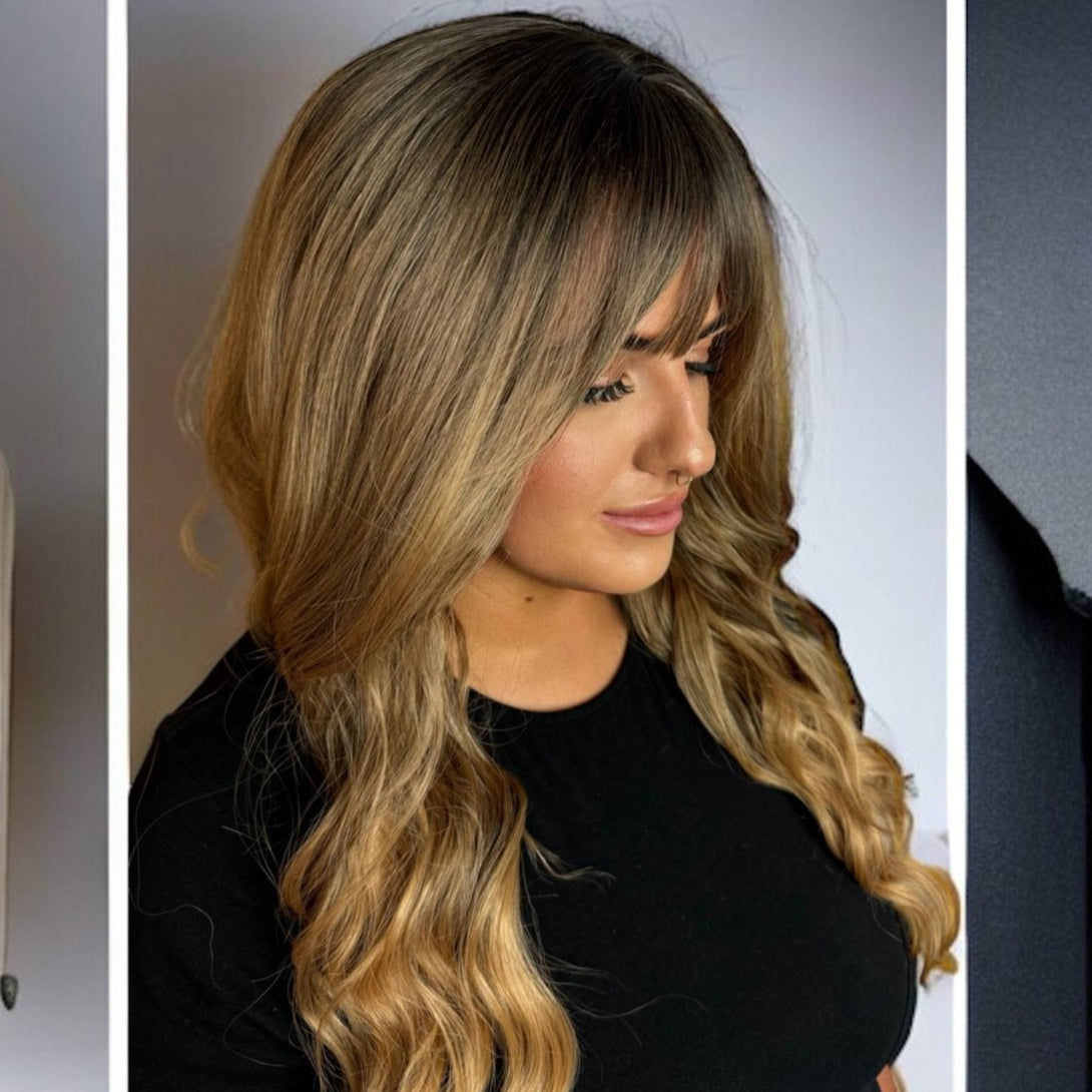 Sasha - Sunset Blonde Rooted Darkest Brown to Blonde Fringe Curly Synthetic Wig