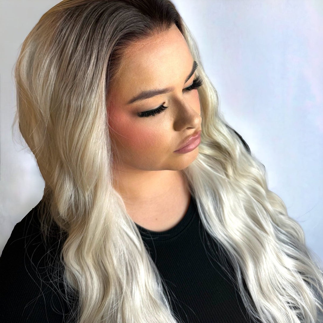 The Rooted Platinum - Darkest Brown Rooted Platinum Blonde Lace Front Synthetic Wig