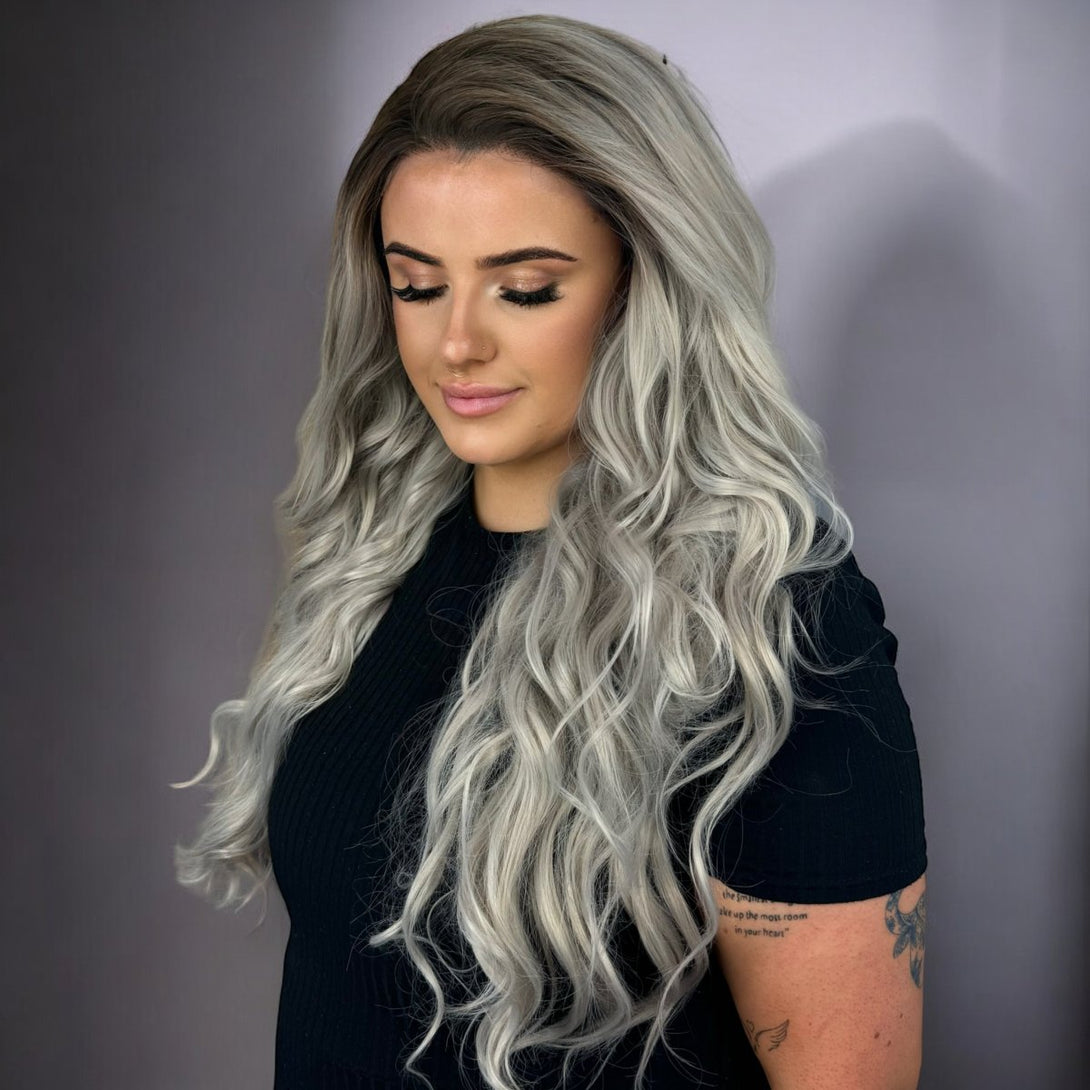 The Rooted Silver | 26” Synthetic Lace Front Wig