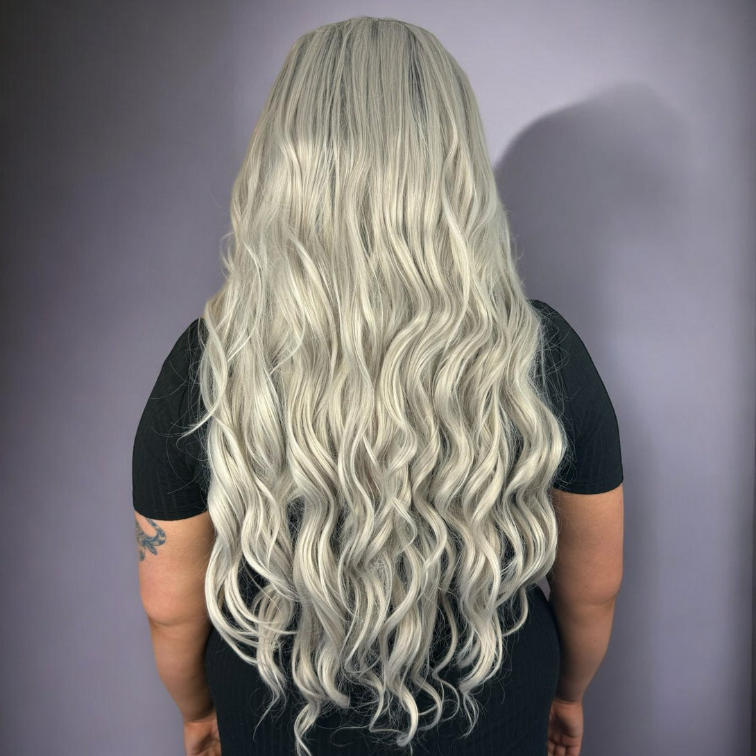 The Rooted Silver | 26” Synthetic Lace Front Wig